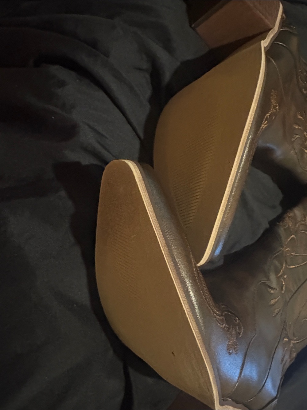 Women's Brown Embroidered Heeled Boots - Picture 3 of 3